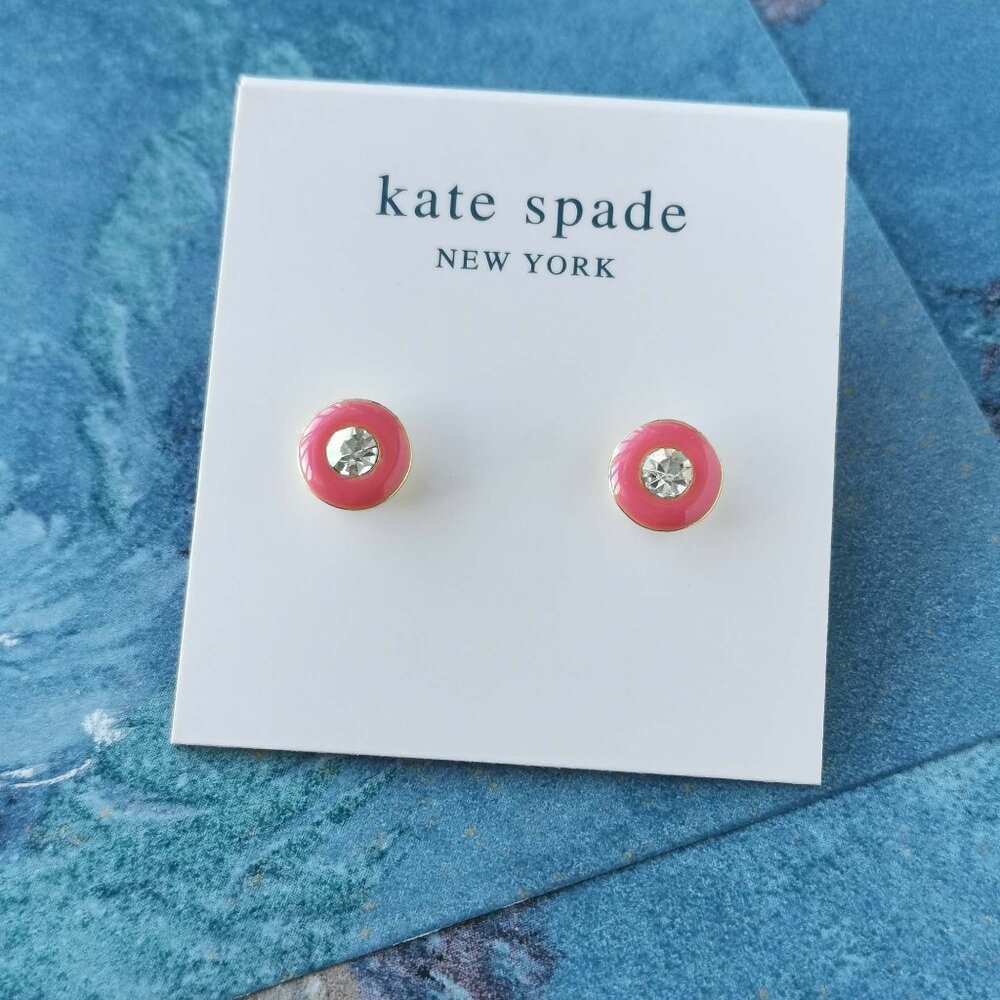 Kate Spade Candy Drops Round Gold Stud Earrings Pink Enamel